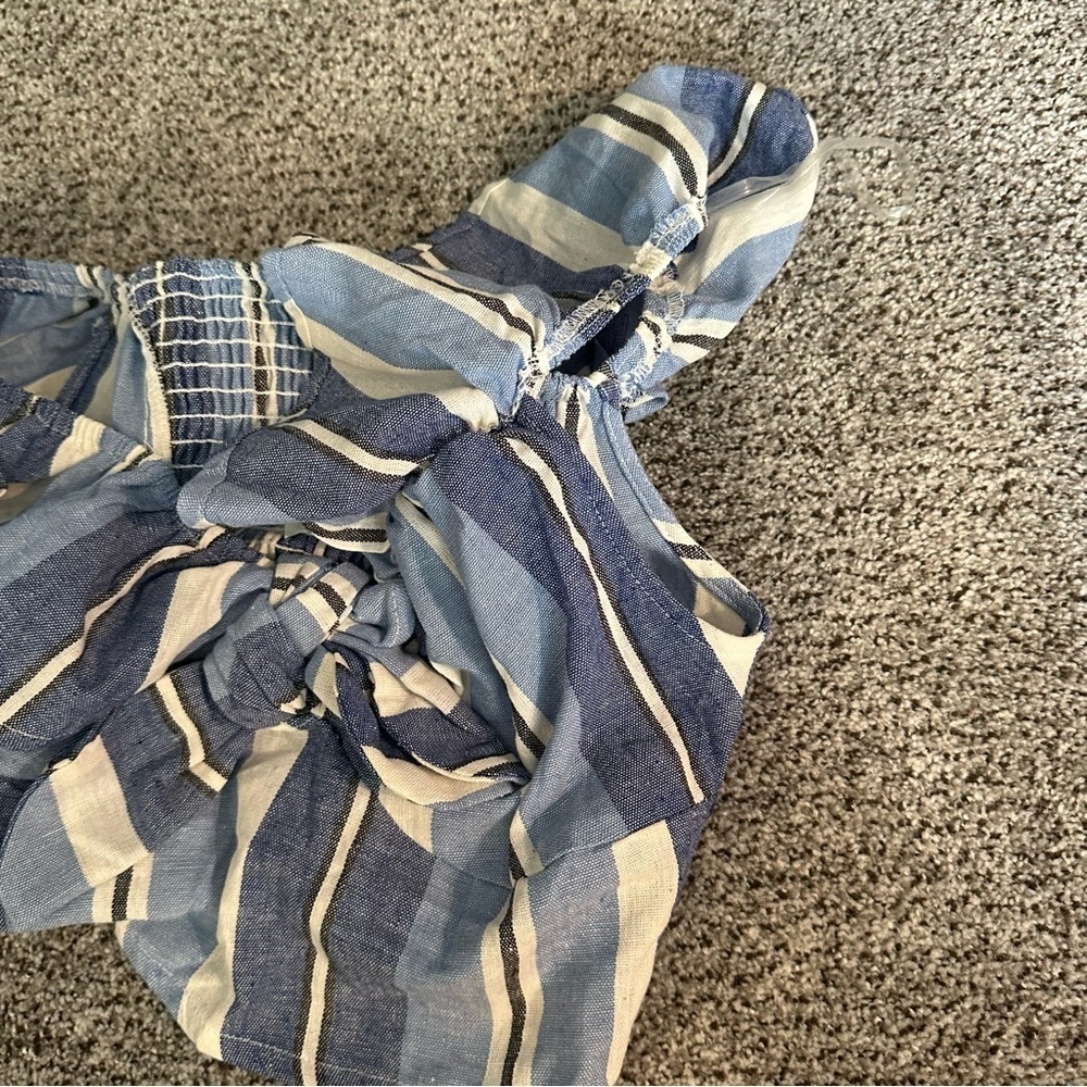 SIMPLY BLESSED S Denim Linen Cropped Striped Smocked Top Bow Tie Front R $65 NWT - Picture 8 of 13